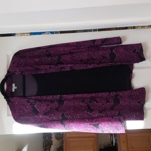 Open Front Woman Purple and Black Jeweled Trimmed Cardigan with Attached Shell